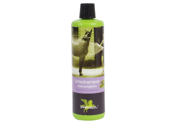 grøn flaske med Parisol urteshampoo til heste
