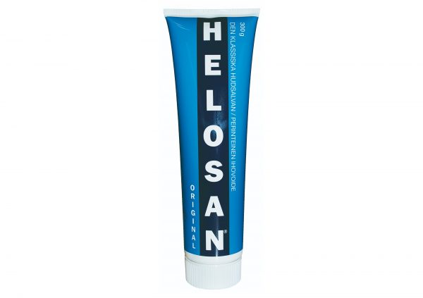 Blå og hvid tube med Helosan / kopattesalve 300 ml