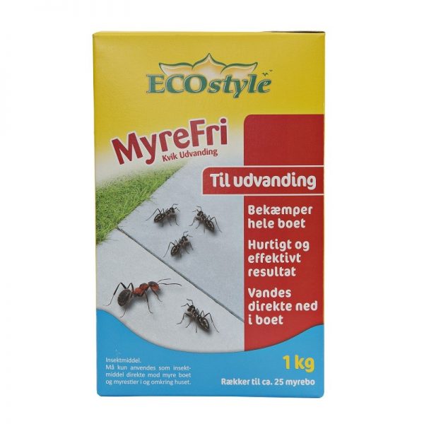 MyreFri Kvik Udvanding 1 kg i gul/blå/rød pakke fra ECOstyle-Bekæmper hele myreboet
