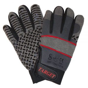 Target handske med grip, grå med røde striber