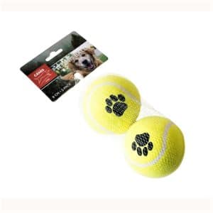 2 gule tennisbolde med poter til hunde