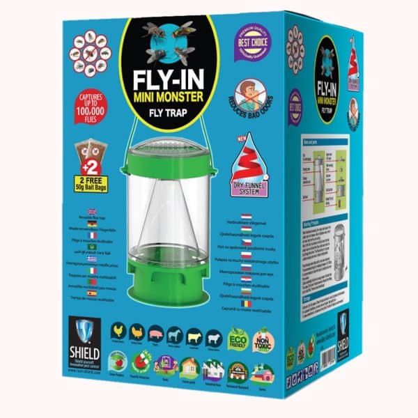 Blå kasse med Fly-In mini monster fluefælde
