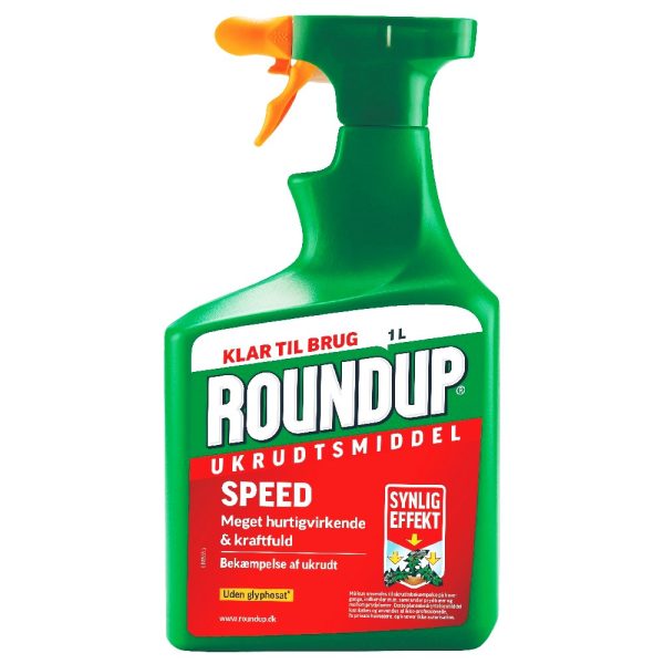 Grøn flaske med 1 ltr. Round Up Speed, klar til brug